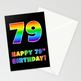 [ Thumbnail: HAPPY 79TH BIRTHDAY - Multicolored Rainbow Spectrum Gradient Stationery Cards ]
