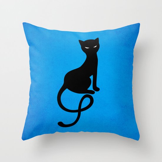 Blue Gracious Evil Black Cat Throw Pillow