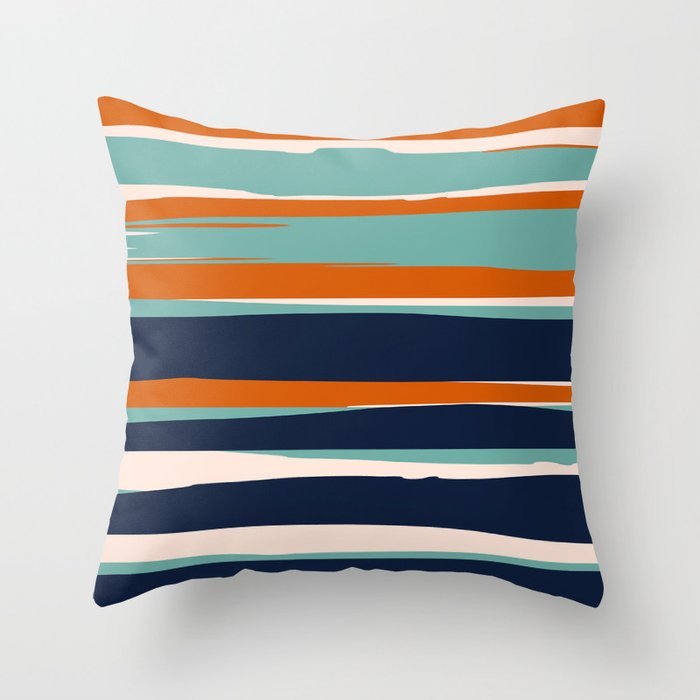 Stripes Abstract, Orange, Teal, Navy Throw Pillow