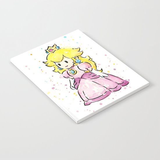 Princess Peach Mario Watercolor Game Art Notebook
