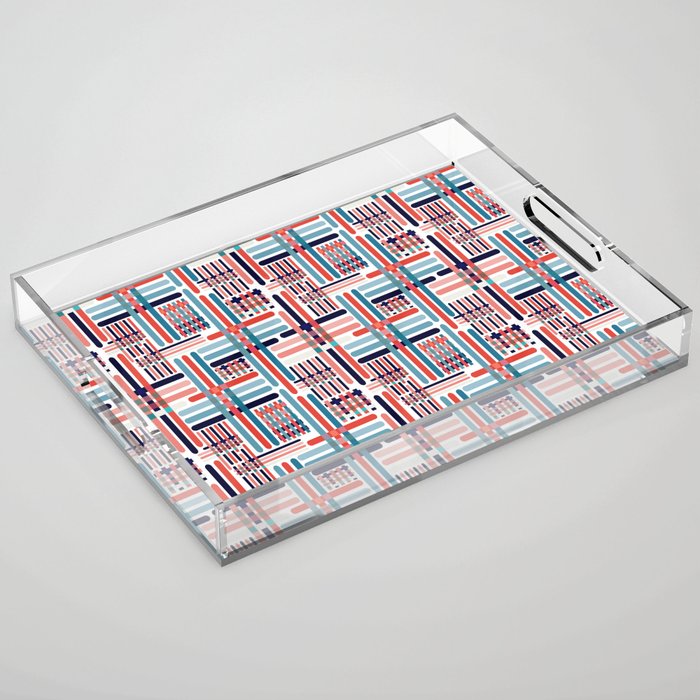 Crisscrossed checks red and blue Acrylic Tray