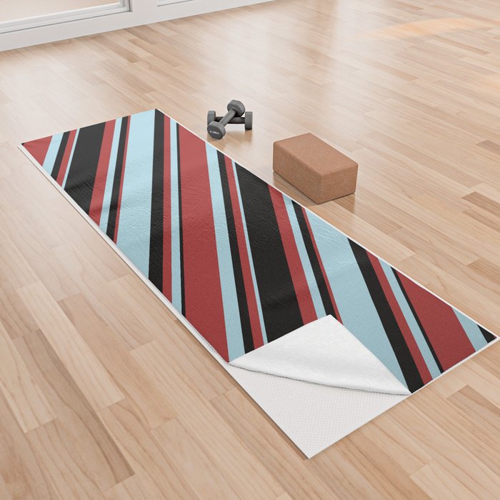 Light Blue, Brown, and Black Colored Stripes/Lines Pattern Yoga Towel