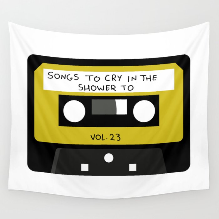 Songs To Cry In The Shower To Classic Retro Cassette Tape Illustration Wall Tapestry