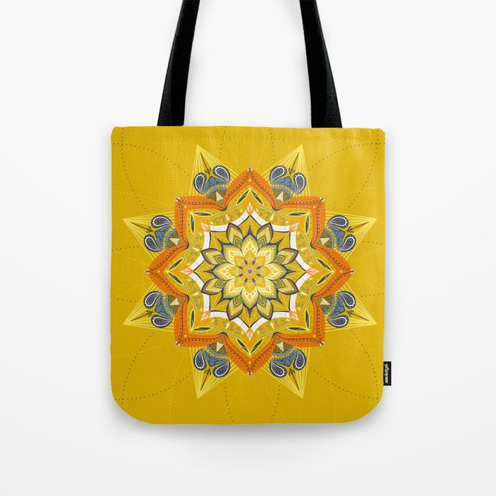 Hand Drawn Yellow Mandala Tote Bag