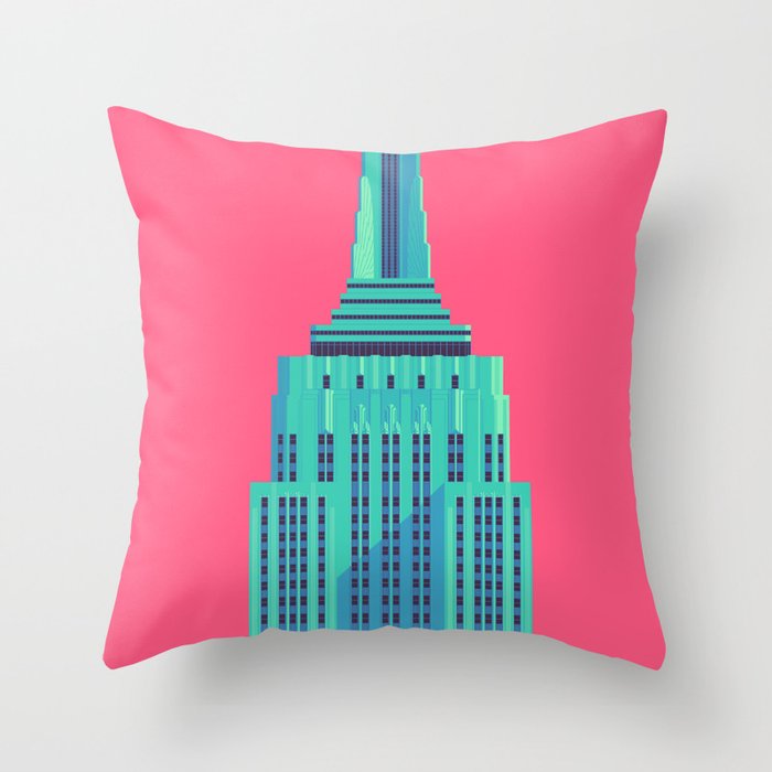 Empire State Building New York Art Deco - Red Throw Pillow
