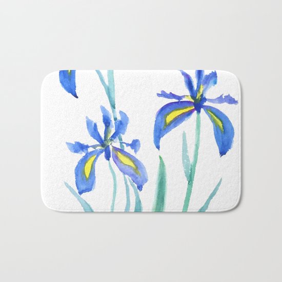 blue iris watercolor Bath Mat