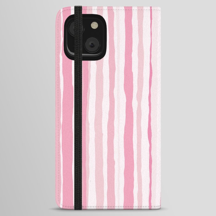Pink Organic vertical lines and stripes pattern. Doodle digital illustration background. iPhone Wallet Case
