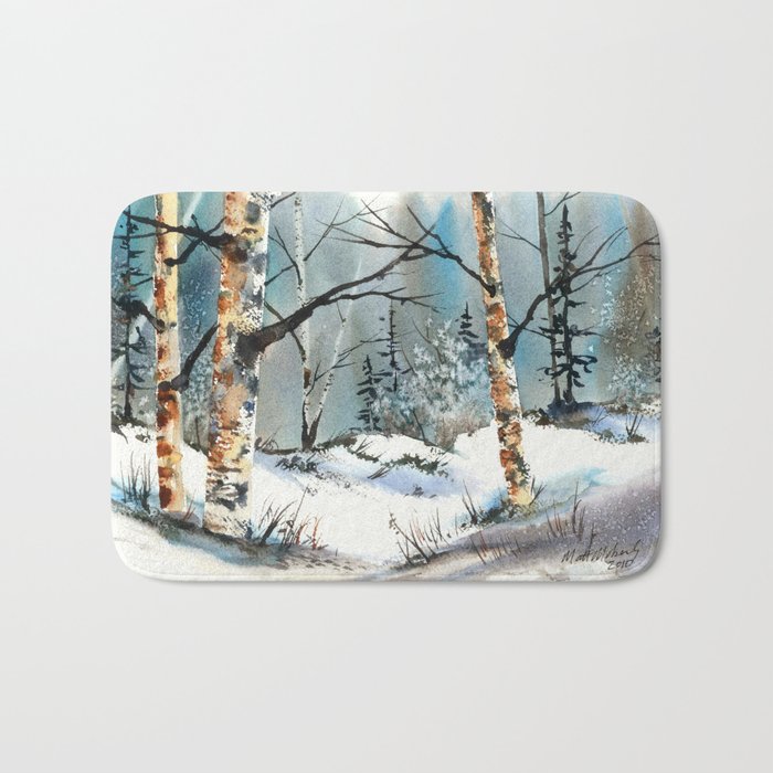 Winter Fields From My Watercolor Painting Bath Mat By