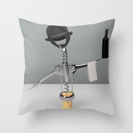 The surreal  Corkscrew  with the bottle of wine Throw Pillow