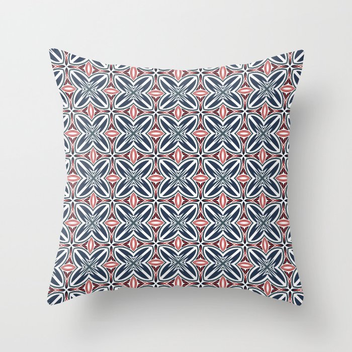 Modern red and blue retro repeat pattern Throw Pillow