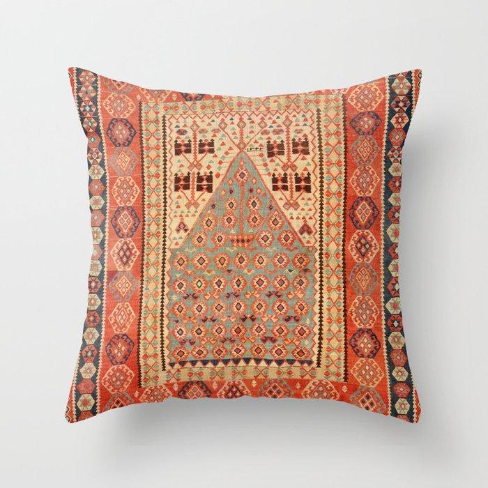 Antique Erzurum Turkish Kilim Rug Print Throw Pillow