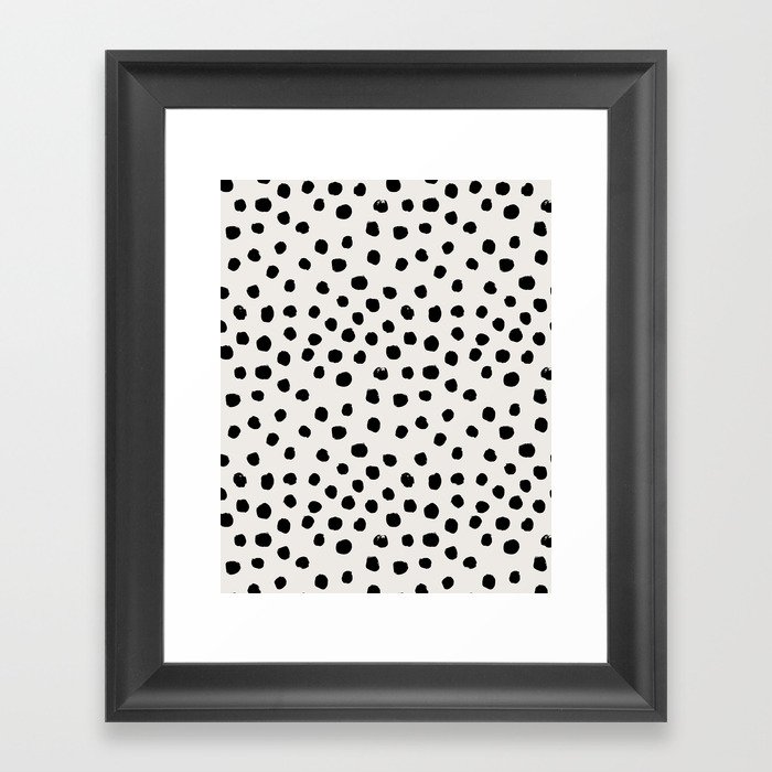 Preppy brushstroke free polka dots black and white spots dots dalmation animal spots design minimal Framed Art Print