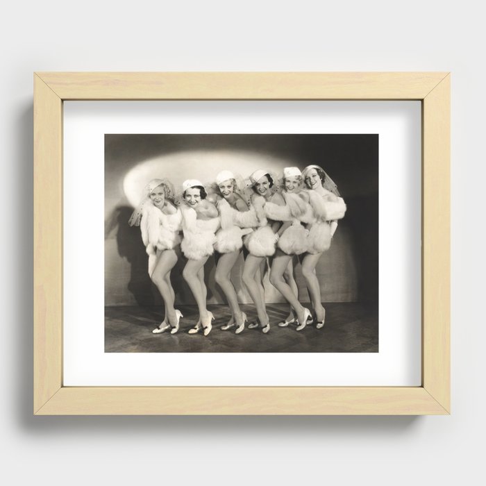 Line of chorus girls in white fur Recessed Framed Print