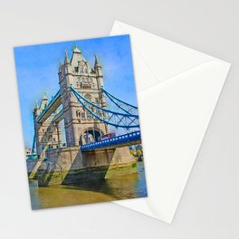 Tower Bridge in London with Double Decker Bus Stationery Card