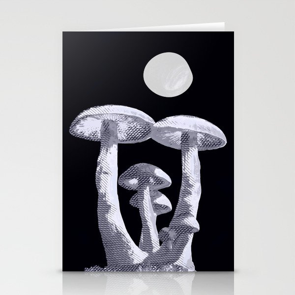 Black White Mushroom Midnight Stationery Cards