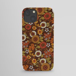 70s retro ditzy flowers, boho, browns, orange, hippie iPhone Case