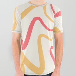 Mid Century Abstract Liquid Lines Pattern - Begonia and Topaz All Over Graphic Tee