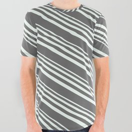 [ Thumbnail: Mint Cream & Dim Gray Colored Pattern of Stripes All Over Graphic Tee ]