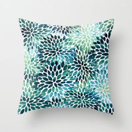 Floral Watercolor, Navy, Blue Teal, Abstract Watercolor Throw Pillow