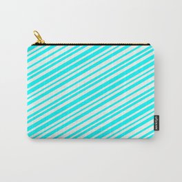 [ Thumbnail: Mint Cream & Aqua Colored Stripes Pattern Carry-All Pouch ]