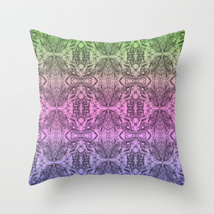 Colorful Gradient Floral Doodle Pattern 2 Throw Pillow By Thriveink