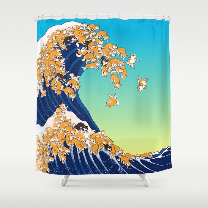 Shiba Inu in Great Wave Shower Curtain