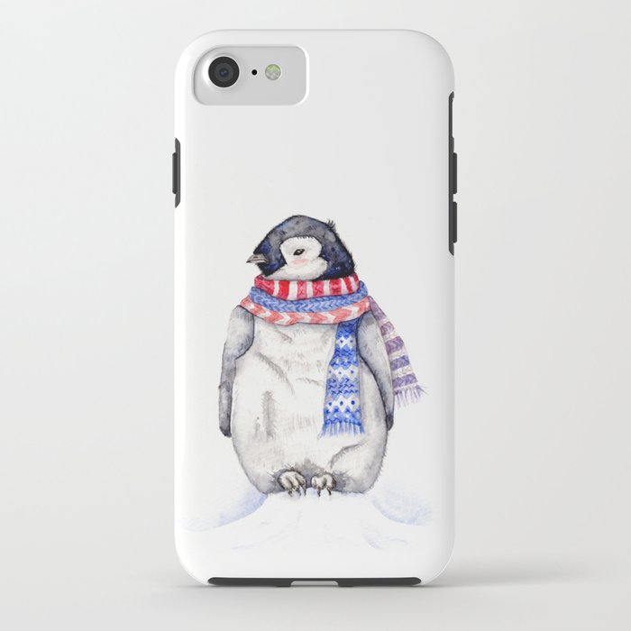 Baby Penguin in Red and Blue Scarf. Winter Season iPhone Case