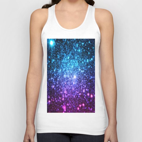 Glitter Galaxy Stars : Turquoise Blue Purple Hot Pink Ombre Unisex Tank Top