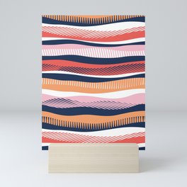 Float in // papaya orange coral cotton candy pink and midnight blue waves Mini Art Print
