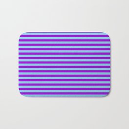 [ Thumbnail: Sky Blue & Dark Violet Colored Striped Pattern Bath Mat ]