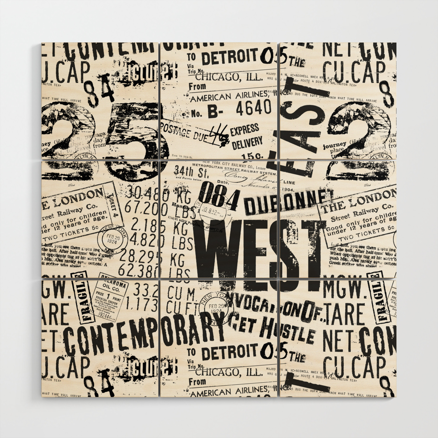 East West Grunge Distressed Black White Urban Typography Wood