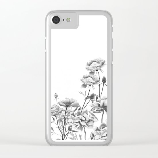 black and white peonies Clear iPhone Case