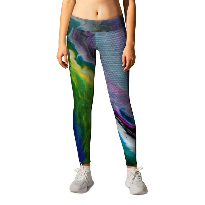Fluid Abstract 2 (Pink green & silver) Leggings