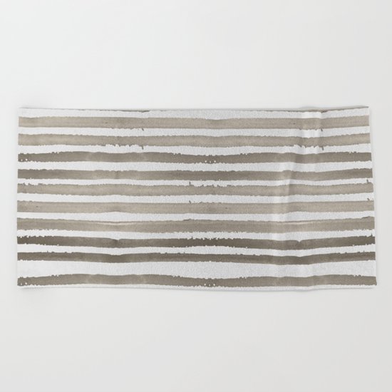 Simply Shibori Stripes Earth Brown on Lunar Gray Beach Towel