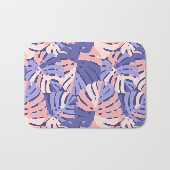 Color Block Monstera Leaves - Purple + Pink Bath Mat