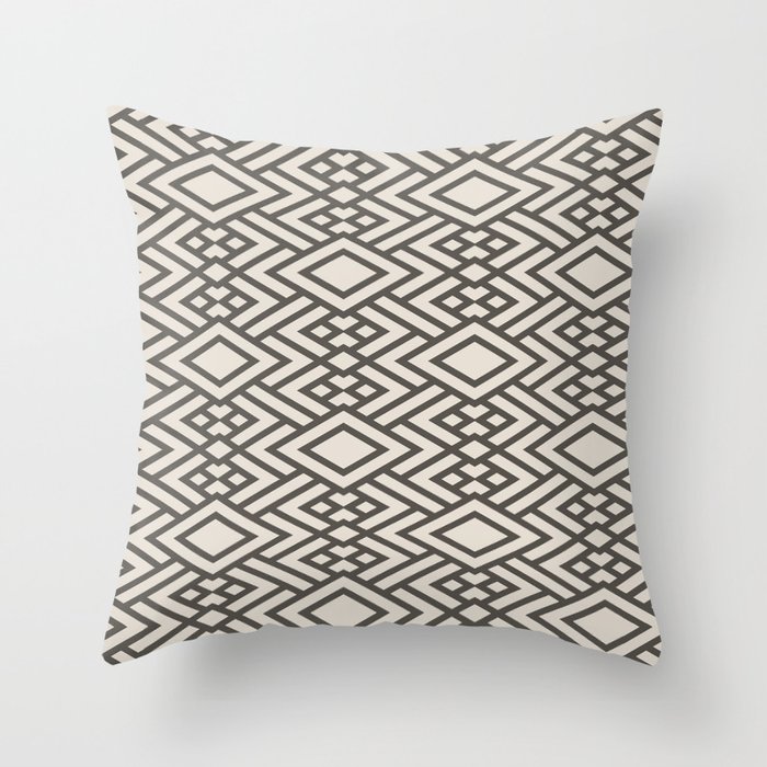Brown and Cream Geometric Art Deco Diamond Pattern 2021 Color of the Year Urbane Bronze Shoji White Throw Pillow