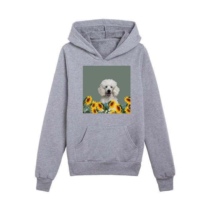 Poodle Sunflower blossoms Kids Pullover Hoodie