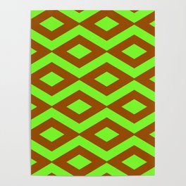 Interlock Seamless Diamond Pattern Bright Green Brown Poster