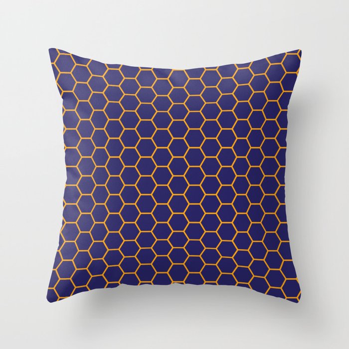 Deep blue Honeycomb pattern Throw Pillow