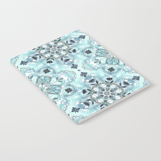 Soft Mint & Teal Detailed Lace Doodle Pattern Notebook