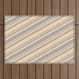 [ Thumbnail: Dark Gray & Tan Colored Stripes/Lines Pattern Outdoor Rug ]