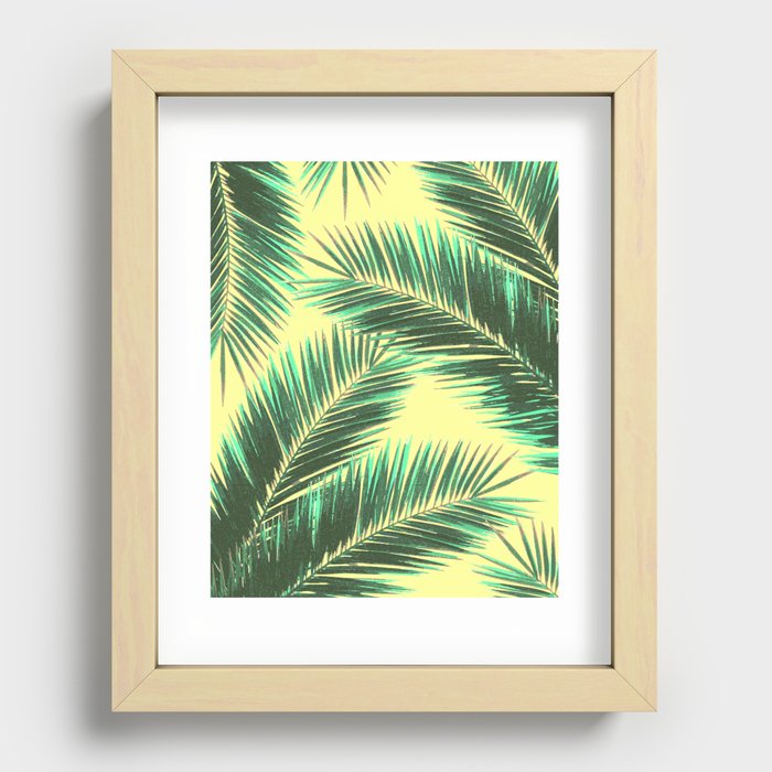 Tropical Palm Leaf Pattern 3 - Tropical Wall Art - Summer Vibes - Modern, Minimal - Green, Beige Recessed Framed Print
