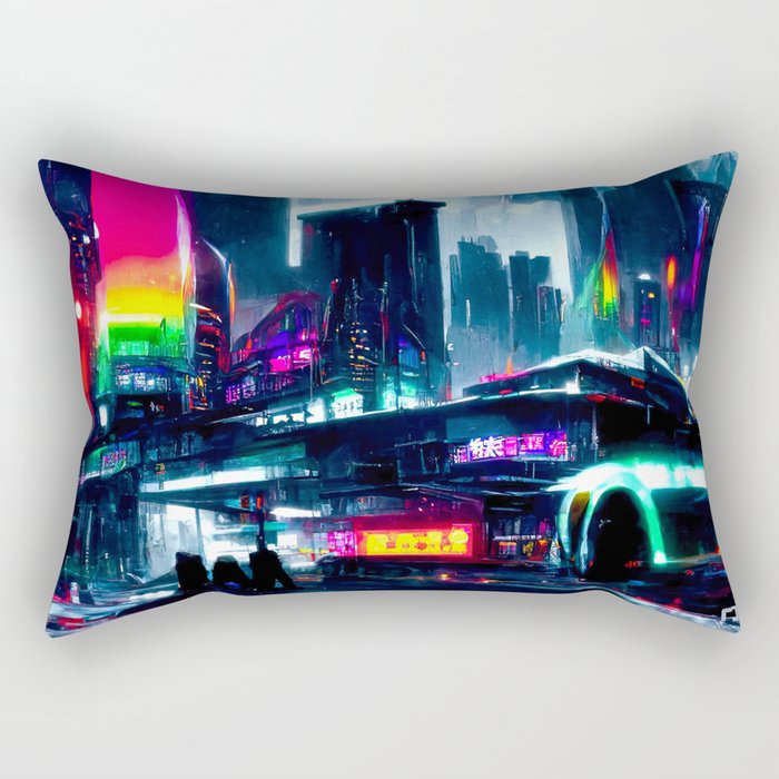 Postcards from the Future - Neon City Rectangular Pillow