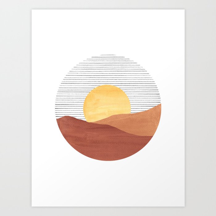 Abstract boho sunrise, terracotta desert Art Print