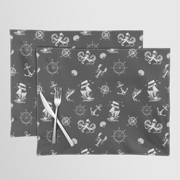 Dark Grey And White Silhouettes Of Vintage Nautical Pattern Placemat