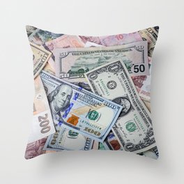 A collection of various foreign currencies Throw Pillow