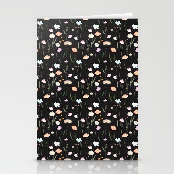Moody Wildflowers Black Floral Pattern Stationery Cards