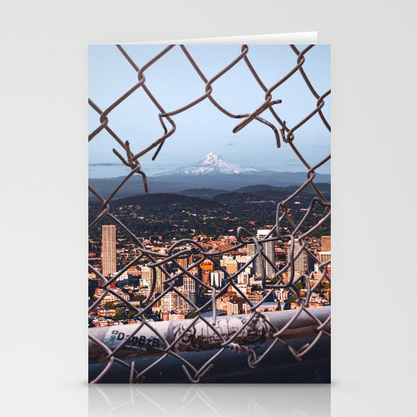 Portland Oregon and Mount Hood Through the Fence Stationery Cards