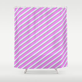 [ Thumbnail: Dark Sea Green, Violet, and Lavender Colored Lines/Stripes Pattern Shower Curtain ]