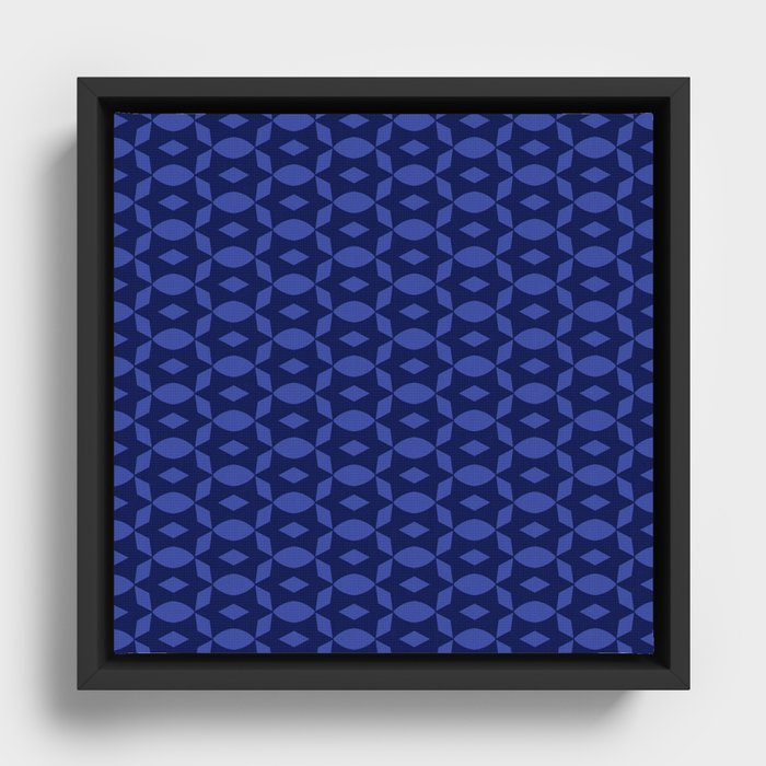Navy Blue Retro Two Tone Pattern Framed Canvas